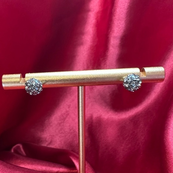 14K Solid Gold Black Crystal Ball Stud Earrings – Preowned Sparkly Bead posts - Picture 8 of 17